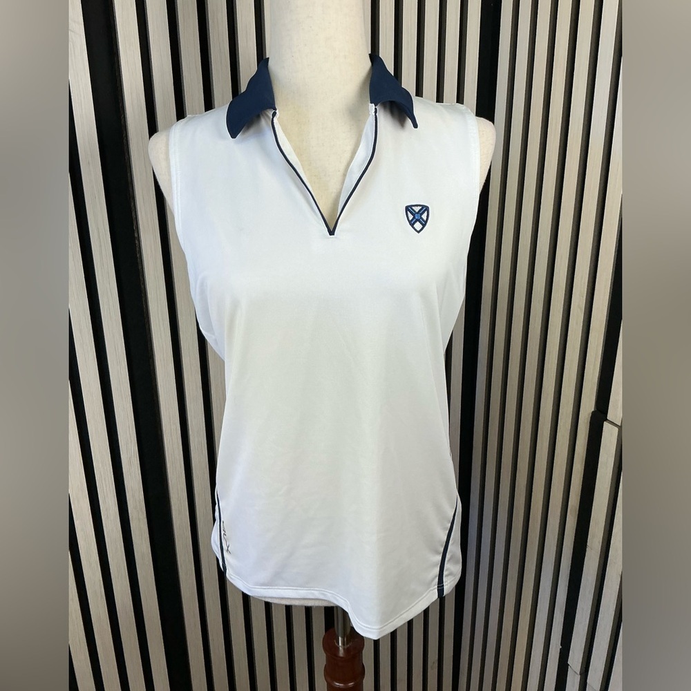 Ralph Lauren White Golf Polo with Navy Accents, Sz L